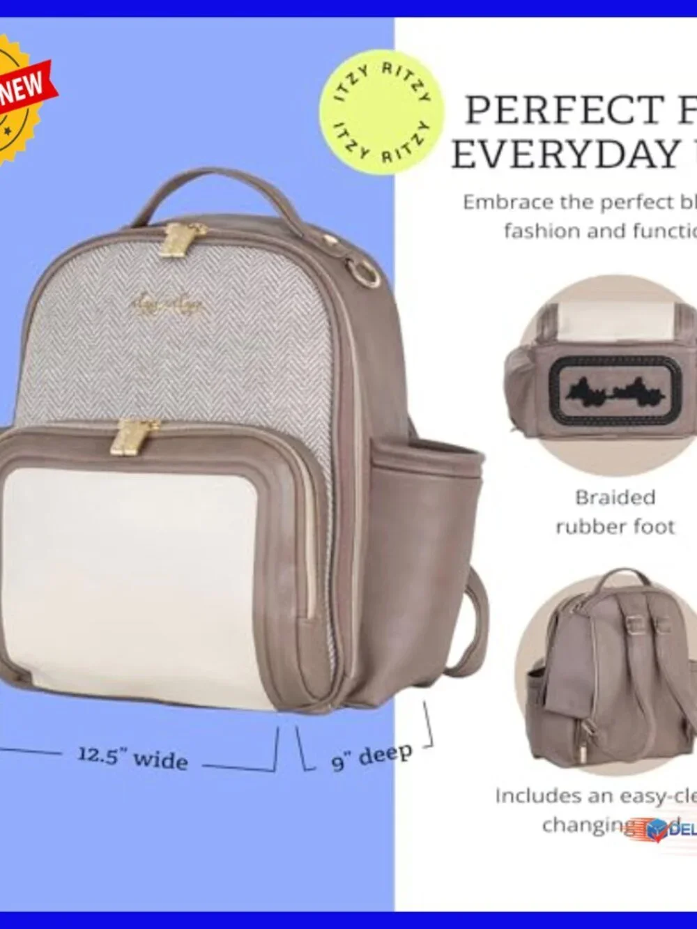 Mini Diaper Bag Backpack Vegan Leather 10 Pockets Changing Pad Travel